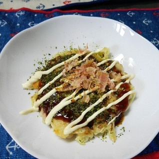 大豆入り！シャキシャキふっくらイカのお好み焼き